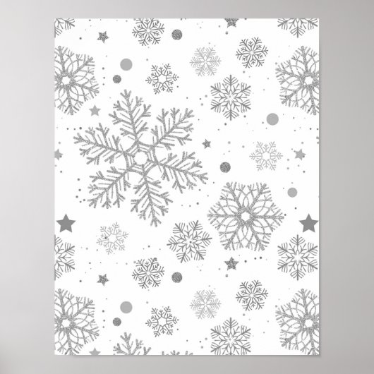 Poster Flocons d'argent sur fond blanc (Devant)