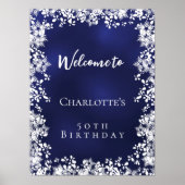 Poster Flocons de neige bleus de bienvenue pour un annive (Devant)