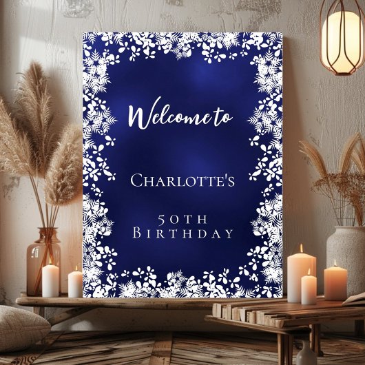 Poster Flocons de neige bleus de bienvenue pour un annive