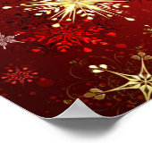 Poster Flocons de neige dorés de Noël sur fond rouge (Coin)