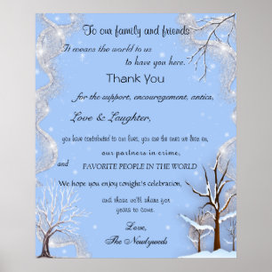 Poster Flocons de neige Paillettes d'argent Arbres enneig