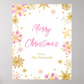 Poster Flocons de neige roses et dorés Joyeux Noël (Devant)