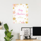 Poster Flocons de neige roses et dorés Joyeux Noël (Bureau à domicile)