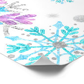 Poster Flocons de neige violets et bleus Joyeux Noël (Coin)
