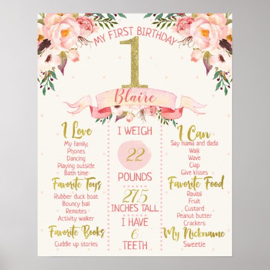 Poster Floral 1er Anniversaire Poster (Devant)