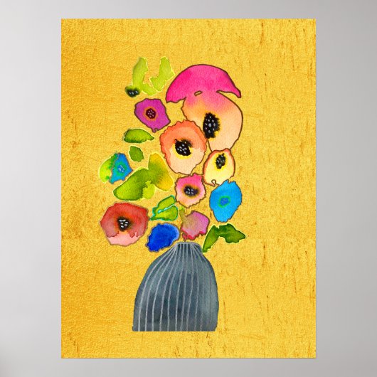 Poster Floral aquarelle fleurs colorées (Devant)