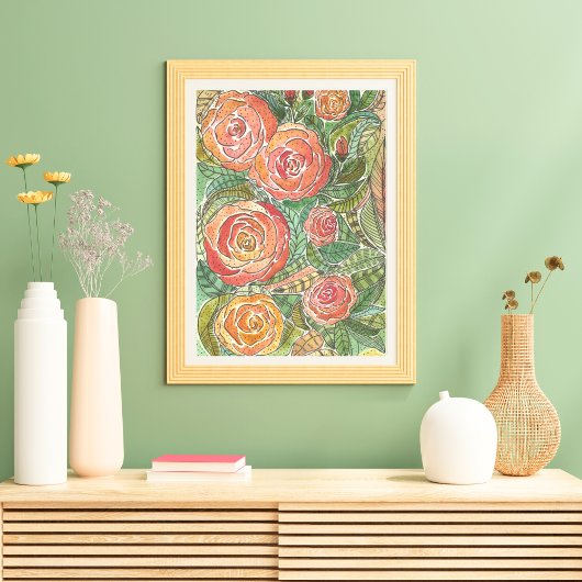 Poster Floral Aquarelle Rose Mur Art