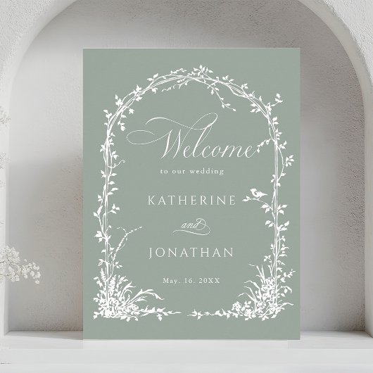 Poster Floral Arch Garden Wedding Sage Green Welcome
