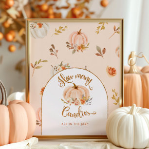 Poster Floral automne feuille d'or citrouille combien de