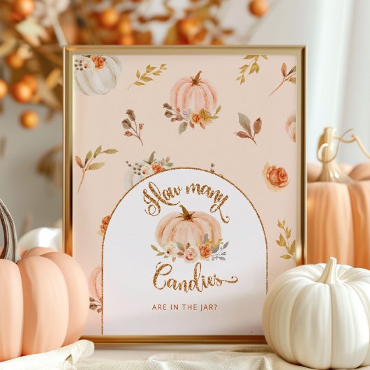 Poster Floral automne feuille d'or citrouille combien de 