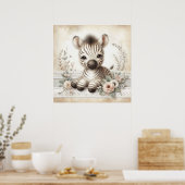 Poster Floral Baby Zebra Nursery (Cuisine)