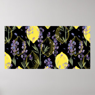 Poster Floral background with hand-drawn lavender flowers