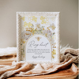 Poster Floral bague d'abeille d'or chasse nuptiale jeu de
