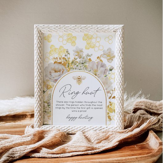 Poster Floral bague d'abeille d'or chasse nuptiale jeu de