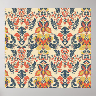 Poster Floral baroque : Papier peint Vintage classique.