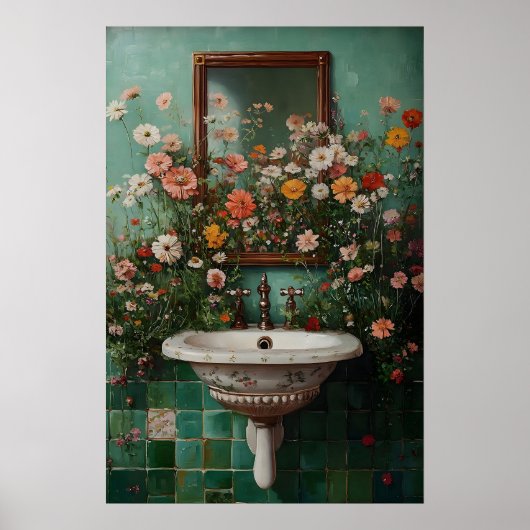 Poster Floral Bathroom Print, Botanical Bathroom Flower (Devant)