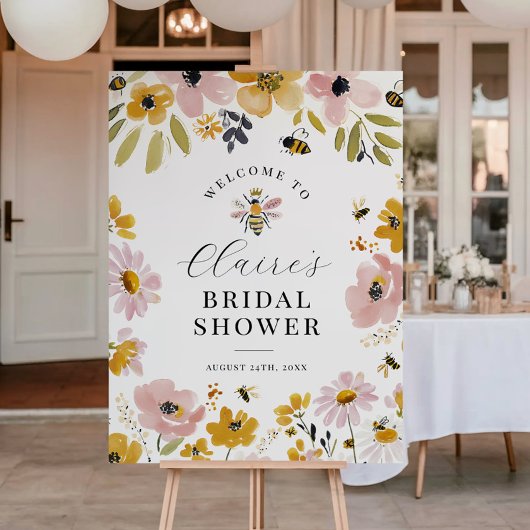 Poster Floral Bee Bridal Shower Welcome Sign
