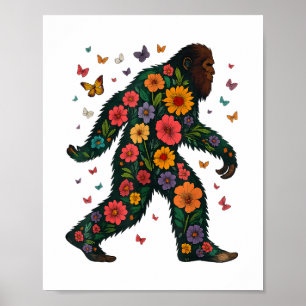 Poster Floral Bigfoot Sasquatch Retro Fleurs colorées Gi