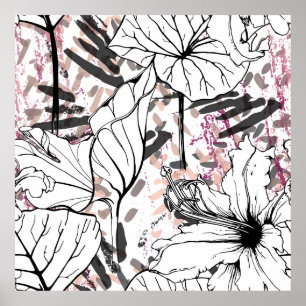 Poster Floral Black and White Seamless Pattern. Modern Ar