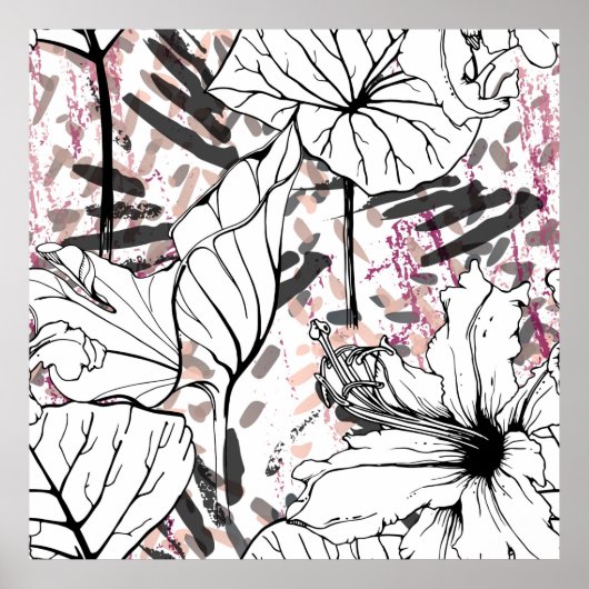Poster Floral Black and White Seamless Pattern. Modern Ar (Devant)