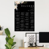 Poster Floral blanc | Carte de siège alphabétique noire (Bureau à domicile)