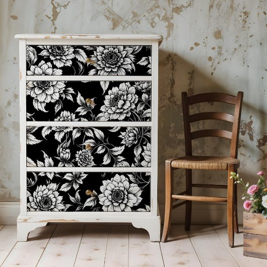 Poster Floral Blanc Noir Ou Papier Découpage