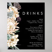Poster Floral blanc | Panneau boisson Mariage noire (Devant)