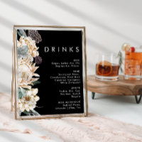 Floral blanc | Panneau boisson Mariage noire