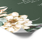Poster Floral blanc | Panneau boisson Mariage vert foncé (Coin)