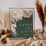 Poster Floral blanc | Panneau de cartes et cadeaux vert f<br><div class="desc">Nous avons conçu cette Flore Blanche | Dark Green Cartes et Cadeaux Signez pour compléter votre mariage tropical foncé rustique. Avec son aquarelle bohème verdoyante et ses fleurs d'hiver boho modernes, dont la protéa, la dahlia et le lotus séché, le design est sûr de mettre en valeur votre moody, minimaliste...</div>