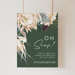 Poster Floral blanc   Panneau de hashtag Dark Green Oh Sn