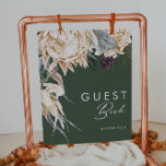 Poster Floral blanc | Symbole du livre d'hôtes Dark Green<br><div class="desc">Nous avons conçu cette Flore Blanche | Dark Green Guest Book Signez pour compléter votre mariage tropical foncé rustique. Avec son aquarelle bohème verdoyante et ses fleurs d'hiver boho modernes, dont la protéa, la dahlia et le lotus séché, le design est sûr de mettre en valeur votre moody, minimaliste vert...</div>