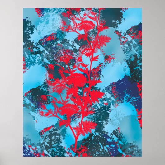 Poster Floral bleu Abstrait (Devant)