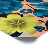 Poster Floral bleu et jaune sur Arrière - plan de pêche (Coin)