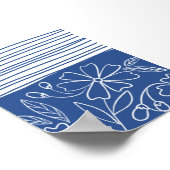 Poster Floral bleu et rayé - Boho Botanique moderne (Coin)