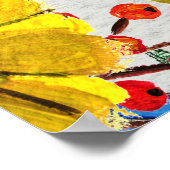 Poster Floral bleu jaune rose sans joint (Coin)