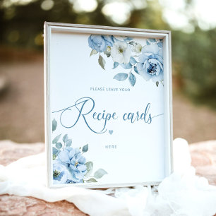 Poster Floral bleu poussiéreux laissez votre carte de rec