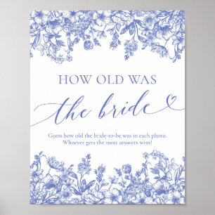 Poster Floral bleu Quel âge était la mariée douche Jeu