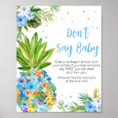 Poster Floral Blue Baby shower ananas ne pas dire bébé (Devant)