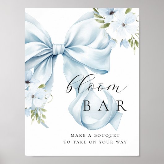 Poster Floral Blue Bow Bouqet Bar (Devant)
