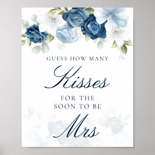 Poster Floral Blue Combien de baisers Fête des mariées Je