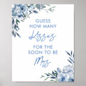 Poster Floral Blue Combien de baisers Fête des mariées Je (Devant)