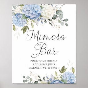 Poster Floral Blue Hydrangea Mariage vert Mimosa Bar