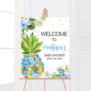 Poster Floral Blue Pineappy Baby shower Bienvenue