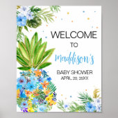Poster Floral Blue Pineappy Baby shower Bienvenue (Devant)