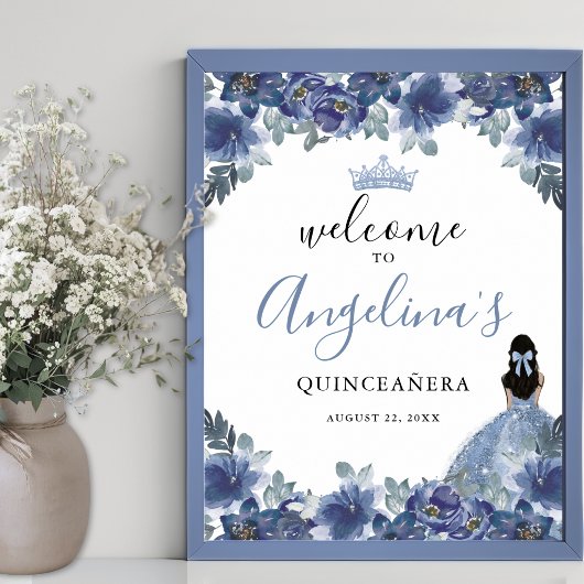 Poster Floral Blue Quinceanera Welcome Sign