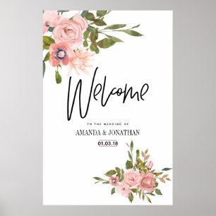 Poster Floral Blush et Rose Gold Mariage Bienvenue