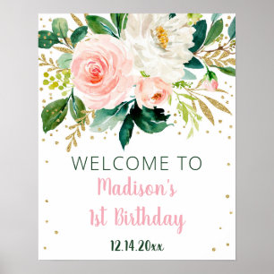 Poster Floral Blush Gold Boho Accueil d'anniversaire