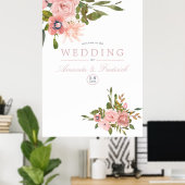 Poster Floral Blush rose Roses Mariage Bienvenue (Bureau à domicile)