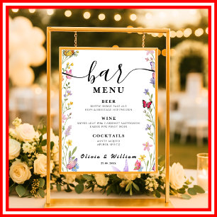 Poster Floral Boho Bar Menu Mariage Signature Boisson